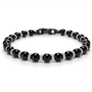 Браслет W&W Black Onyx Plus Pave Upside-Down White Mois 22 Beads