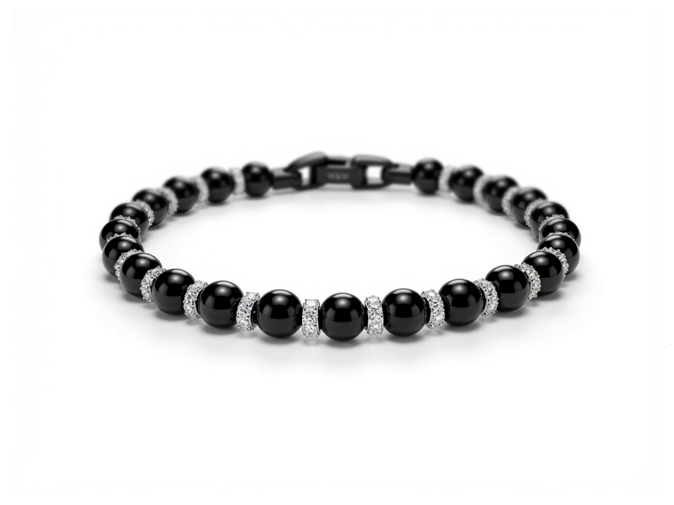 Браслет W&W Black Onyx Plus Pave Upside-Down White Mois 22 Beads