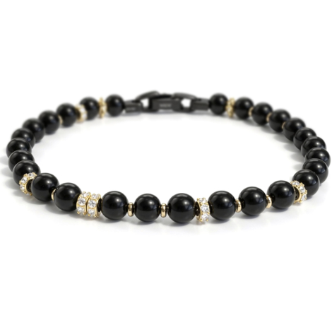 БРАСЛЕТ W&W BLACK ONYX PLUS PAVE UPSIDE-DOWN WHITE MOIS 8 BEADS